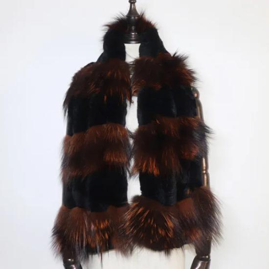 

Новый зимний вязаный шарф из кроличьего меха рекс с мехом чернобурки, женский модный теплый толстый зимний меховой шарф, грелка для шеи, femme Length 128cm