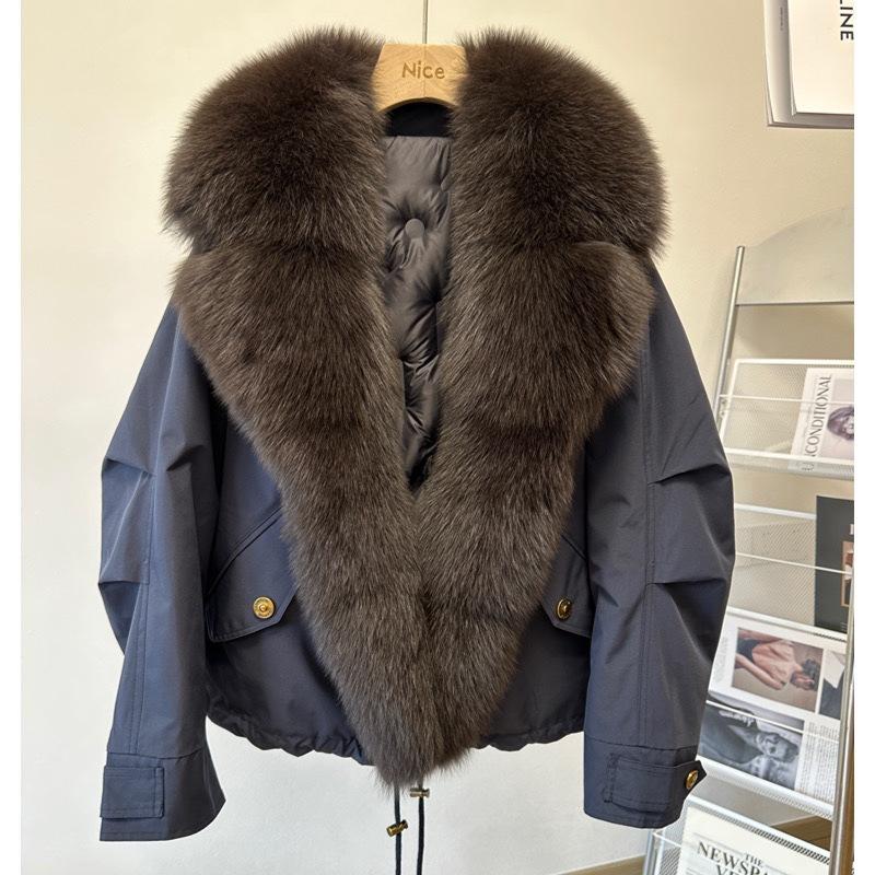 Giacca da lavoro invernale di alta gamma con ampio colletto di pelliccia, imbottita in piuma e cotone, moda donna, corta, spessa, parka da donna, cappotti