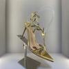 Fashion 2025 Summer New Pointy Gold High Heels Women's Stiletto Leaves Elegant Fairy Sexy Banquet Transparent Sandals