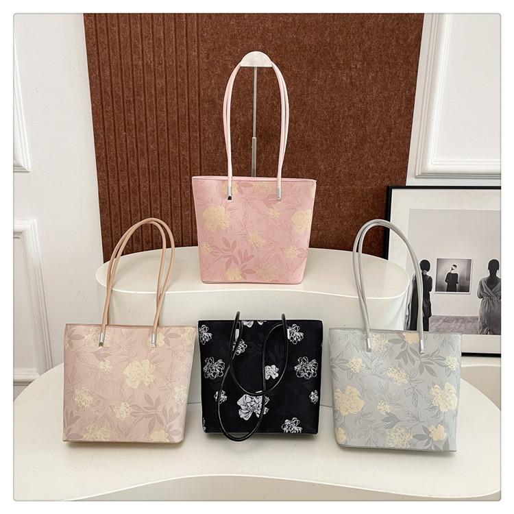 Flower Prints Ladies Pu Leather Shoulder Bags Vintage Candy Color Female Handbags Large Capacity Tote Portable Girl Underarm Bag