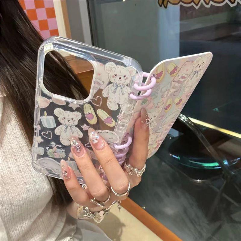 Cute Teddy Bear Doll Book Shell Phone Case for iPhone 15/16 Pro Max