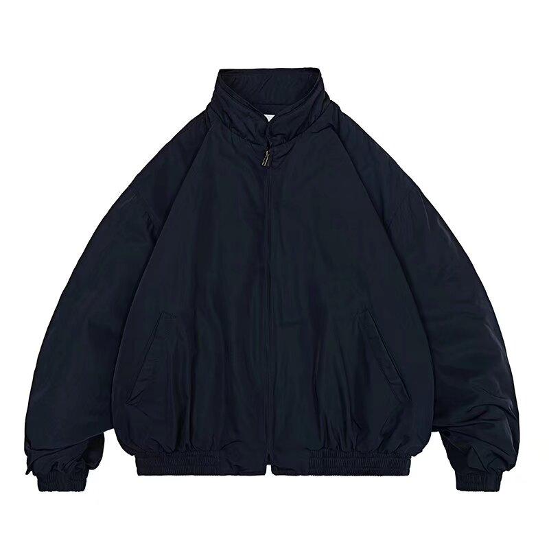 2025 Winter Silhouette Design Cotton Jacket Mens American Trend Thickened Warm Pilot Parkas Solid Zipper Bomber Outwear Unisex
