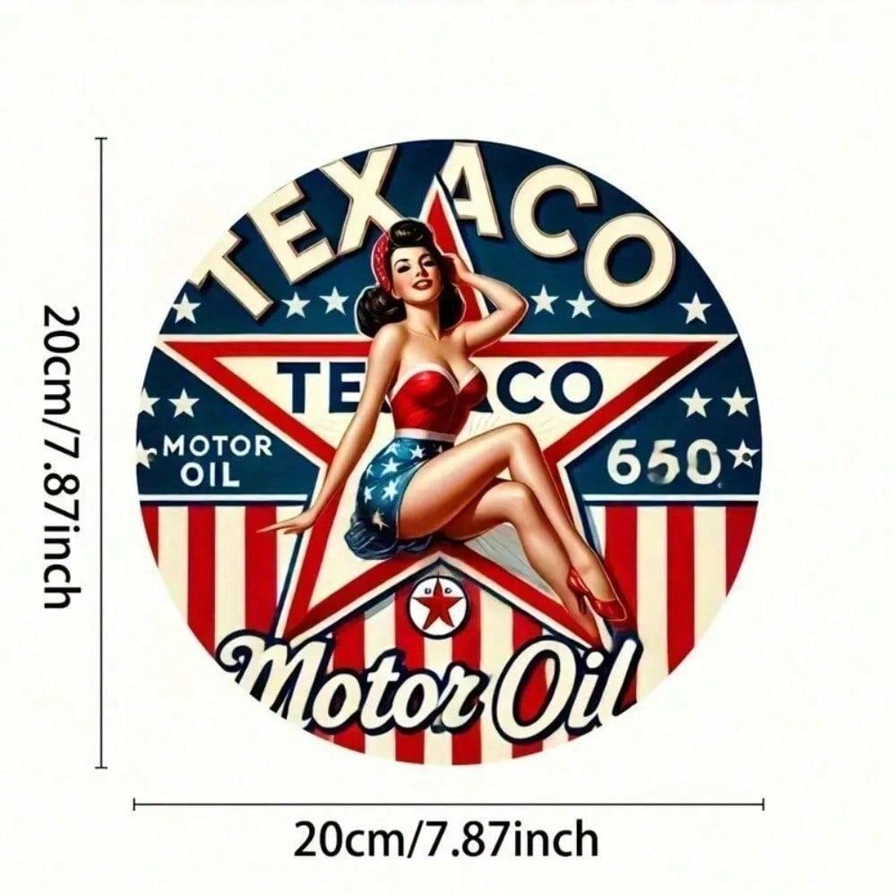 Vintage Texaco Gas Oil Sign Retro Aluminum Round Metal Wall Art for Garage Man Cave Bar