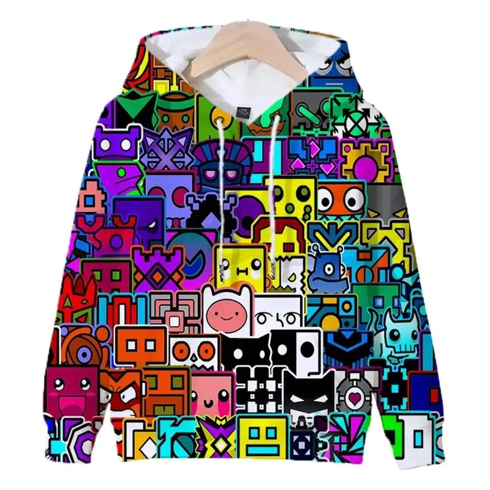 Children Boys Girls Hoodie Tops Kids Geometry Dash Hoodies 3D Printed Cartoon Game Fashion Outdoor Sweatshirts Casual Pullovers