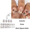 24 Pcs Short Square False Nail Christmas Press On Nail Glittering Artificial Nail Snowflake Full Cover Stick On Nail