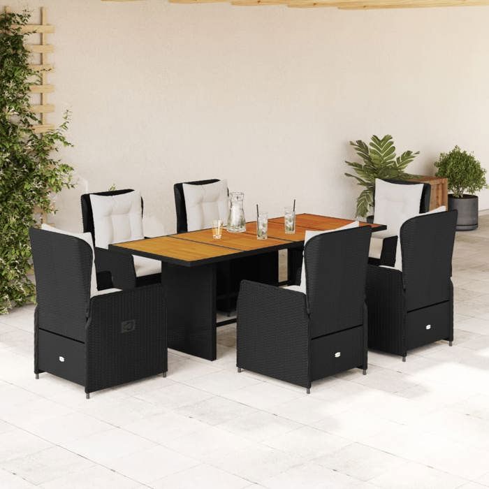 VidaXL Ensemble à manger de jardin coussins 7pcs Noir Résine tressée 3262779