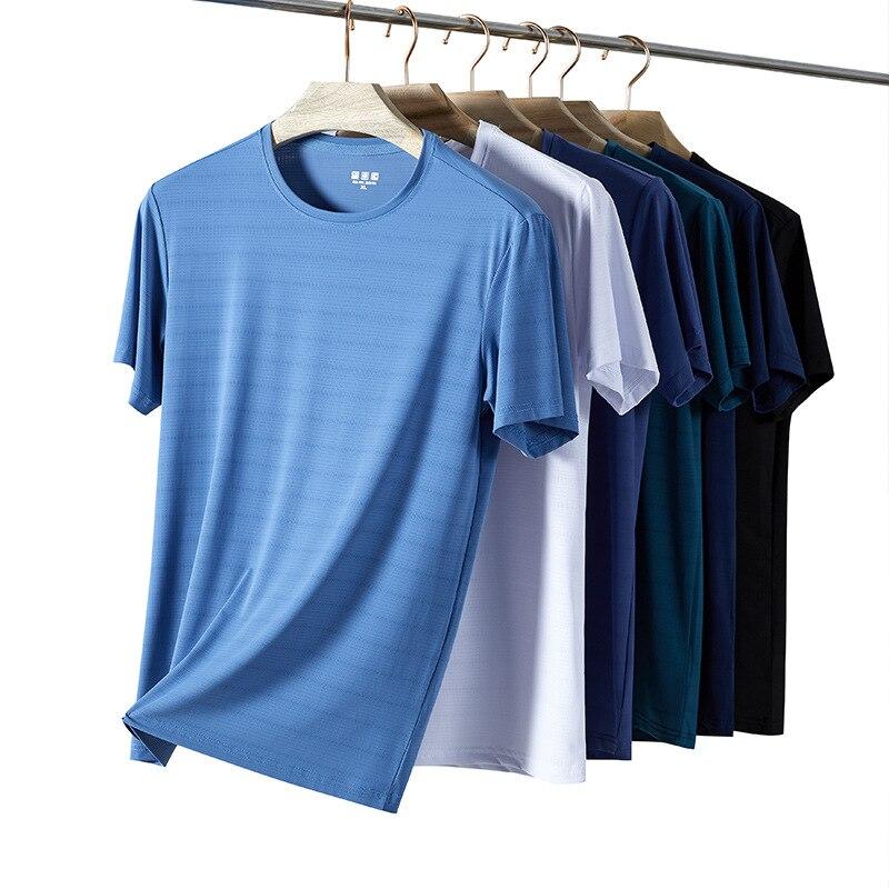 (L-5XL)Quick Dry Sports T-Shirt Men Summer New Fitness Tops Ice Silk Mesh Breathable Gym Running Hiking Short-Sleeved Tee Shirt