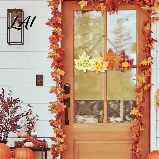 Thanksgiving Porch Decor Autumn Welcome Sign with Hanging Rope for Front Door Rustic Maple Leaf Shape Wood Farmhouse Seasonal Door Hanger Pumpkin And