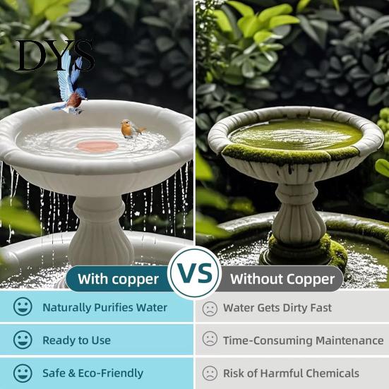 Outdoor Garden Bird Bath Accessories Copper Disc, Water Purifier Pure 3 Point Decorative Waterscape Support, 4 Inch Purification Disc for