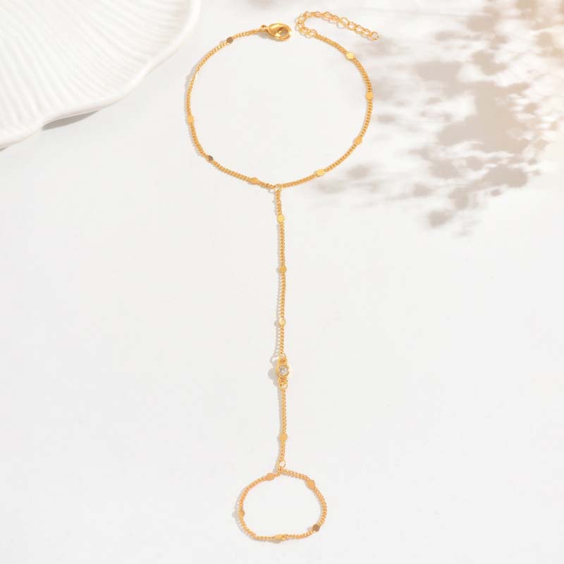 Fashion Crystal Hand Chain Bracelet Ring For Women Girl Simple Gold Color Handmade Link Chains Connecting Bracelets Hand Jewelry