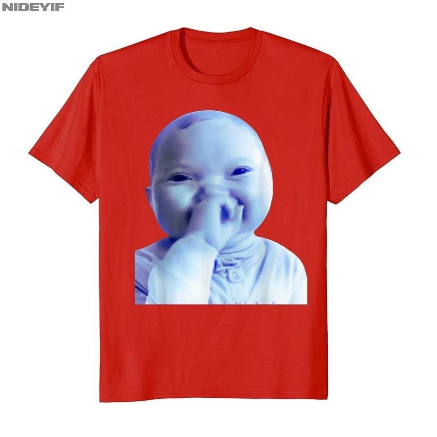 Funny AI Baby Holding Laugh Meme Viral Trend T-shirt For Men Women 100% Cotton T Shirts Short Sleeve Tops 1121-2