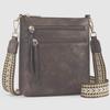 Women’s PU Leather Crossbody Bag Wide Woven Strap Multi Pocket Shoulder Bag Large Capacity Casual Messenger Purse