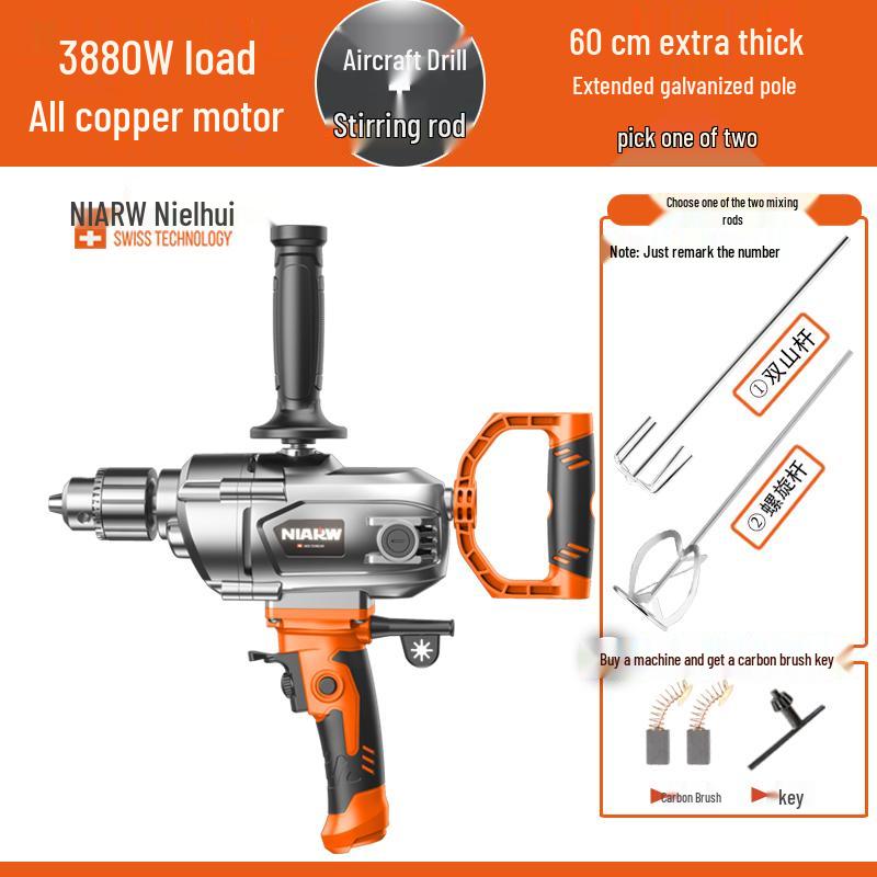 High-Power Electric Drill & Mixer for Concrete, Paint, and Cement