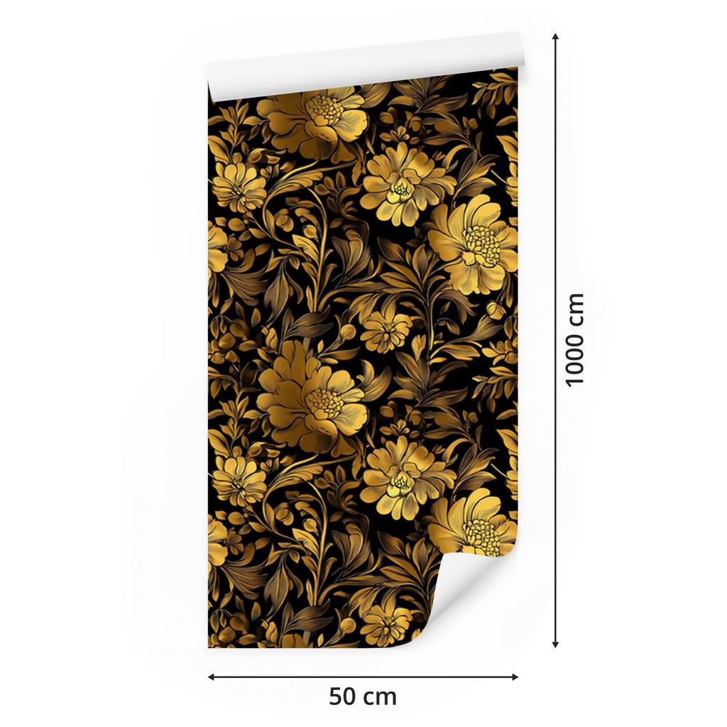 Golden Hibiscus Ochre Wallpaper, Soft Forms for Living Room and Bedroom 50x1000
