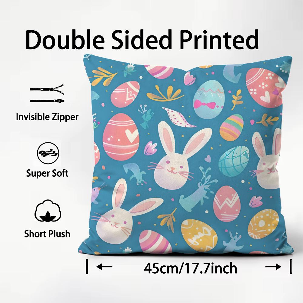 Easter Happy Cushion Cover Plush Fabric Soft DoubleSided Printed Sofa Warm Winter Home Child Gift Pillow Case