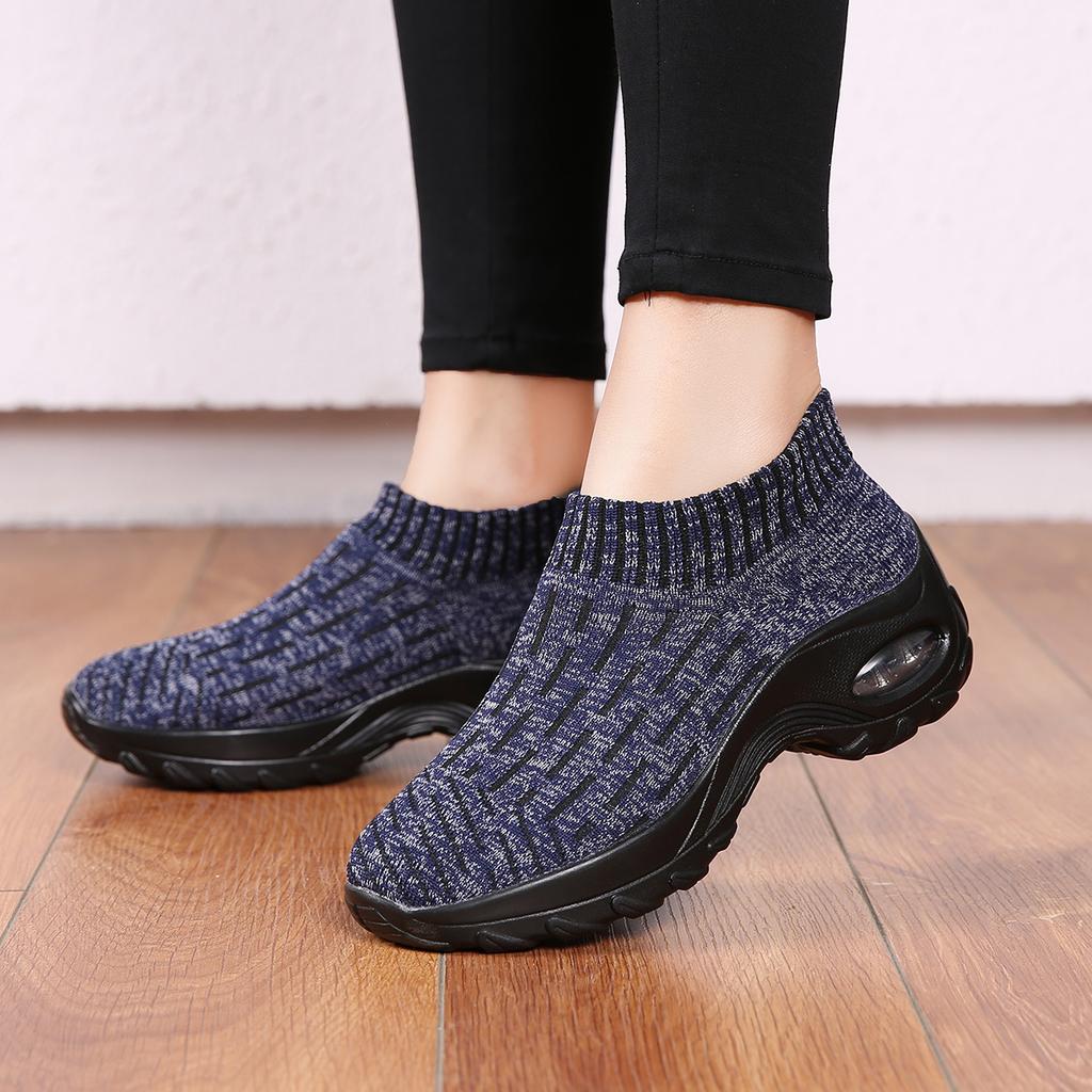 Large size women's shoes spring and summer new fly-woven sports shoes air cushion sports shoes middle-aged and elderly mother shoes wedge shoes women