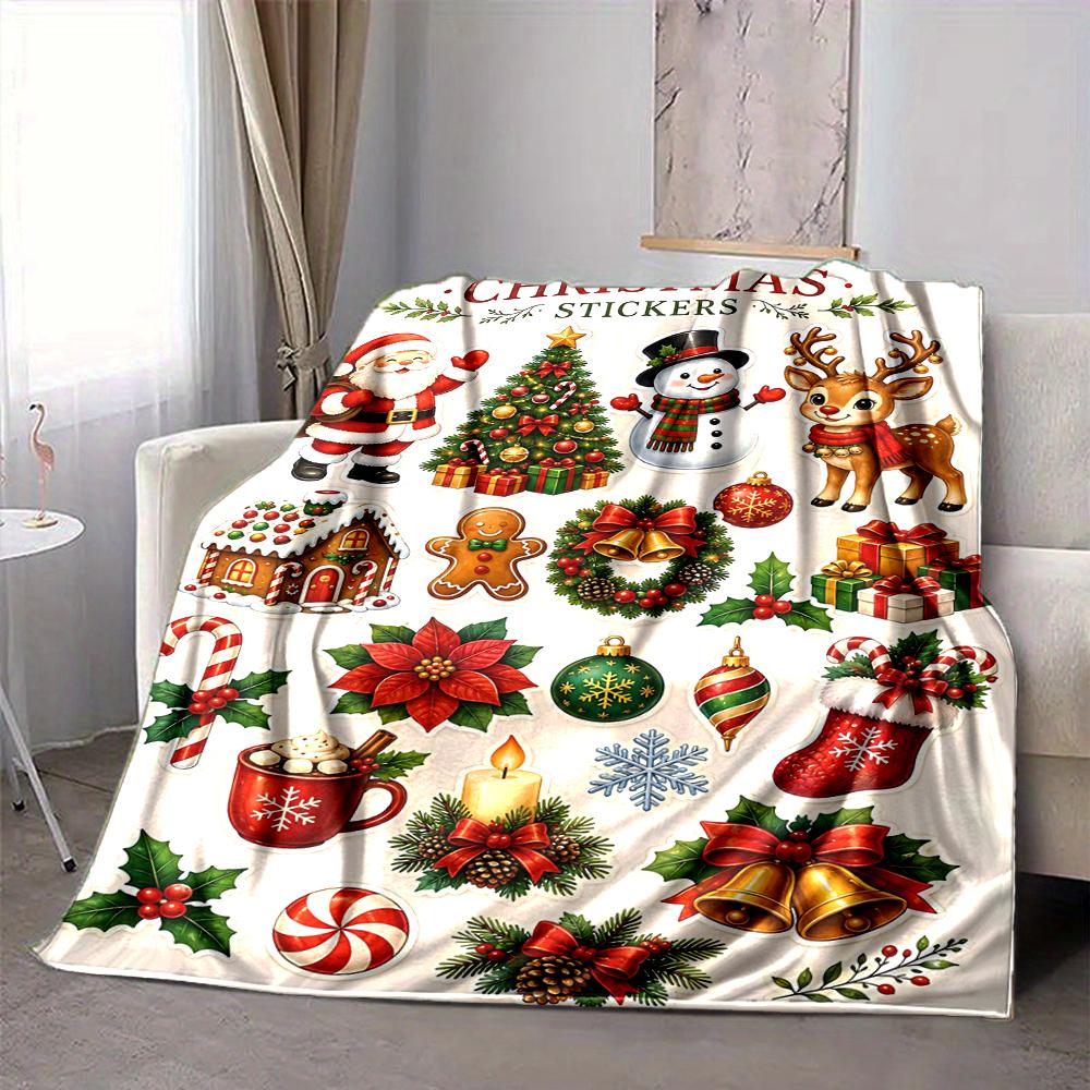 1Pc Christmas Holiday Icons Set Blanket Soft And Comfortable Casual Warm Camping Travel Christmas Halloween Gift M91740