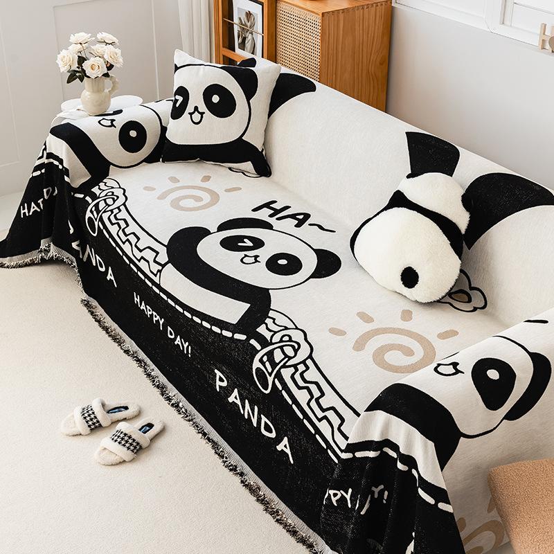 Cartoon Panda Sofa Towel Full Cover Cloth Chenille Anti-Scratching Dust-Proof All-Inclusive Sofa Cover Universal Cover Four Seasons Universal