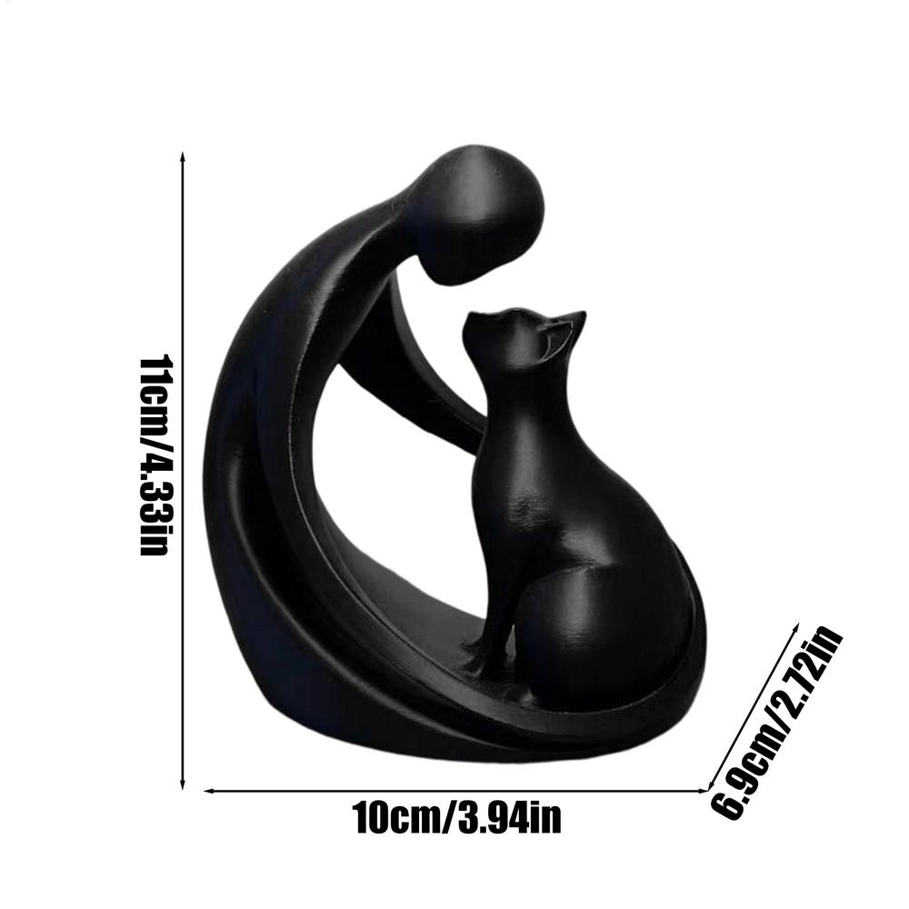 Cat sculpture home decor, a statue symbolizing the friendship between humans and cats, a desktop ornament for cat lovers чёрный