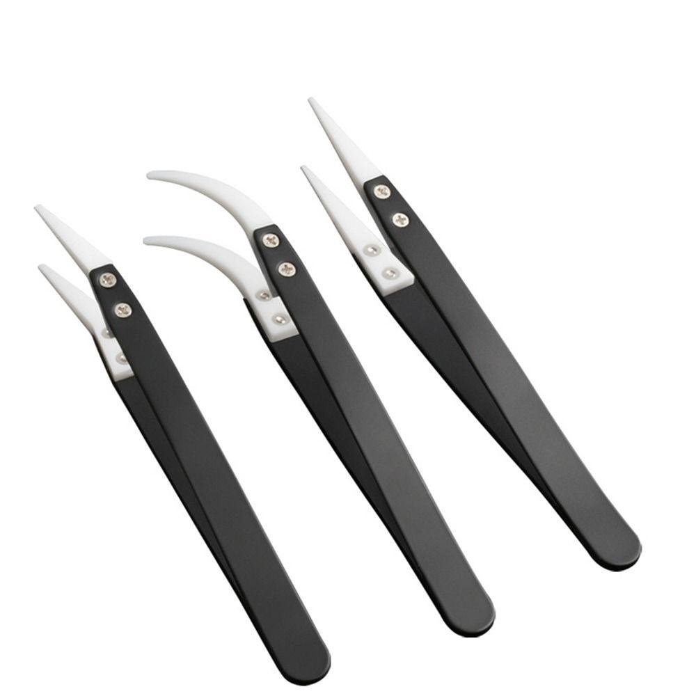 

Straight/Curved Tip Electronic Soldering Tweezers Acid Reverse Industrial Tweezers Clamping Tool white-Large elbow