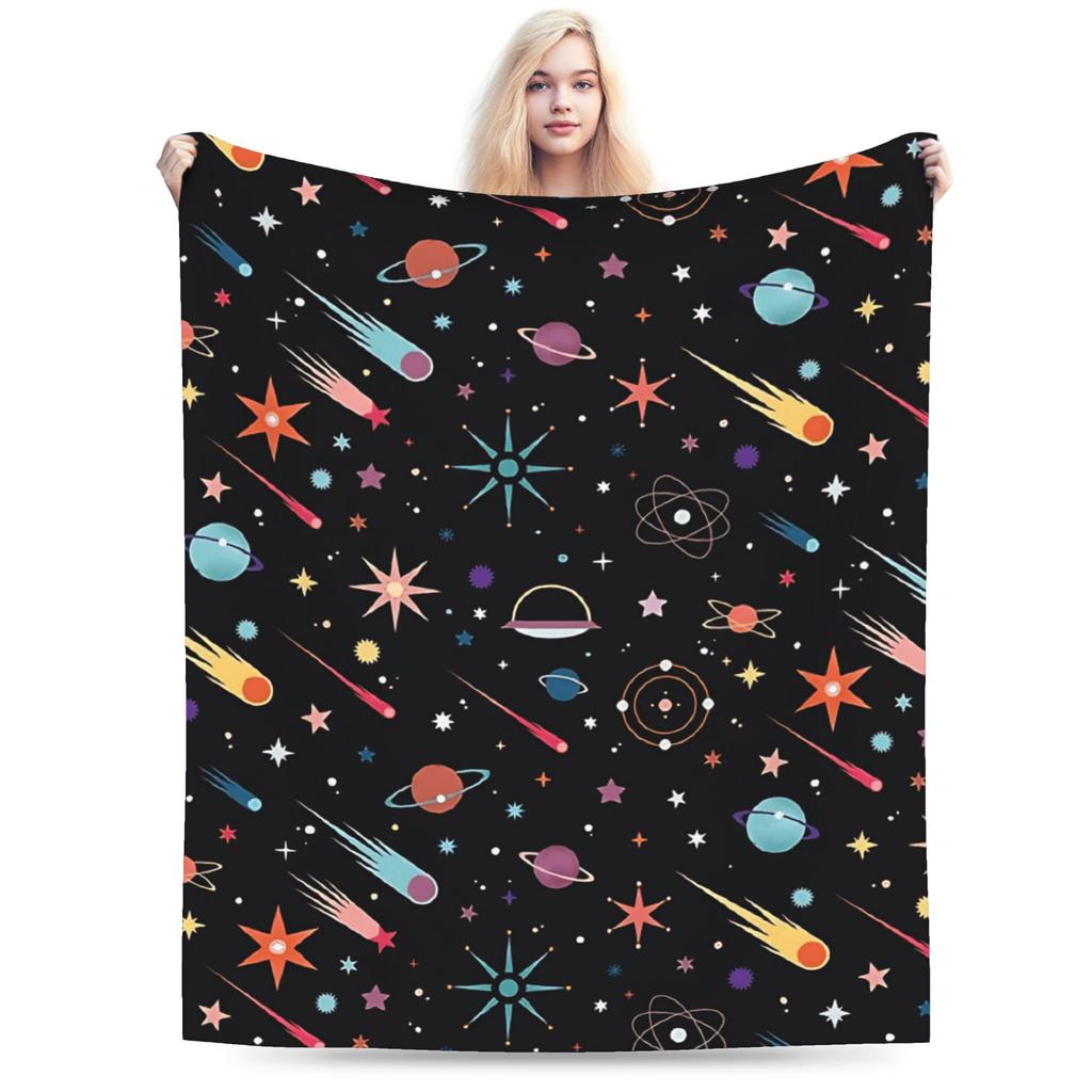 Warm Soft Blankets Children Travel Space Planets Rockets  Bedding Throws  Flannel Bedspread For Bedroom Street Trend Sofa Bed