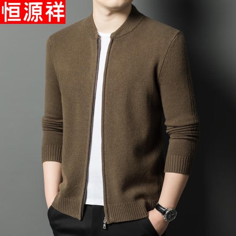 Hengyuanxiang Men's Thick Pure Wool Zipper Cardigan