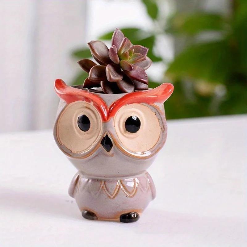 Home Garden Supplies Decoration Ceramic Flowerpots Miniature Model Cute Owl Succulent Flower Pot Planter Desktop Decorations