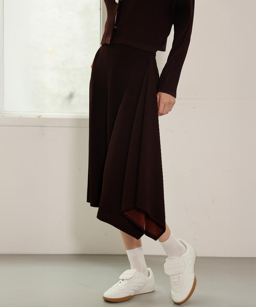 Waiowai Asymmetric Pleated Midi Skirt_Bordeaux