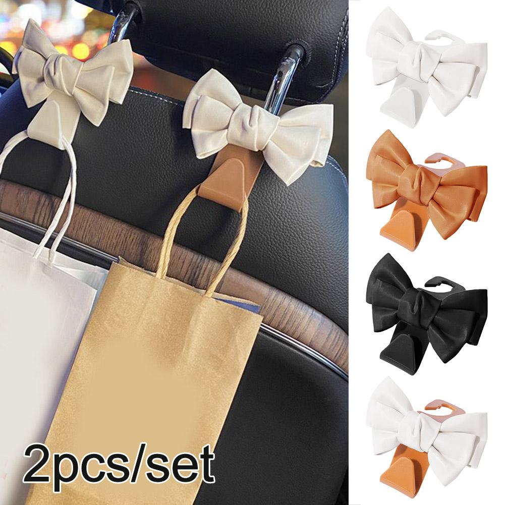 High Quality Bowknot Car Seat Back Storage Hooks Vehicle Headrest Organizer Hanger for Masks Groceries Bag Handbag Universa D1B9