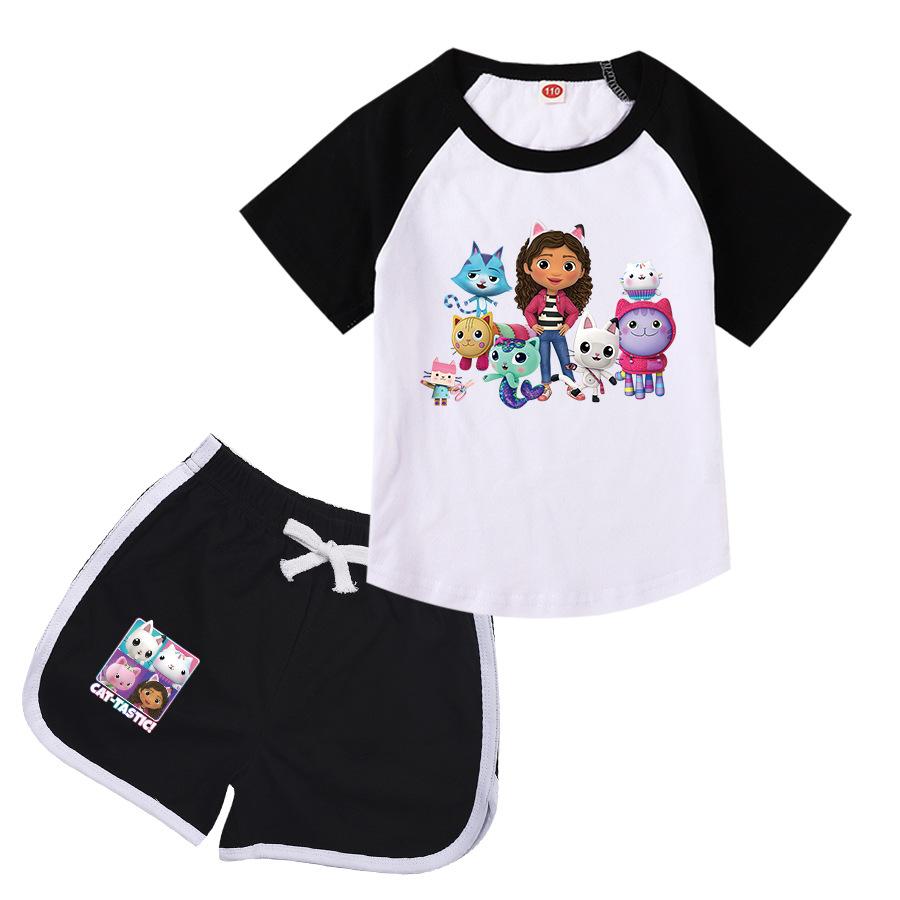

Gabby s Dollhouse Girls Sportswear Set Toddler Boy Clothes Summer Pajamas Gabby Cats Cotton Short Sleeve T Shirt+Shorts Costume 170cm