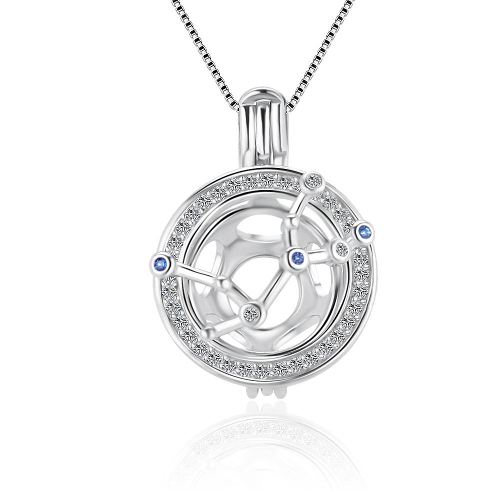 

CLUCI 925 Sterling Silver CZ Classic Twelve Constellations Necklace Pendant DIY Pearl Charms Cage Pendant Fitting SC475-SC486SB