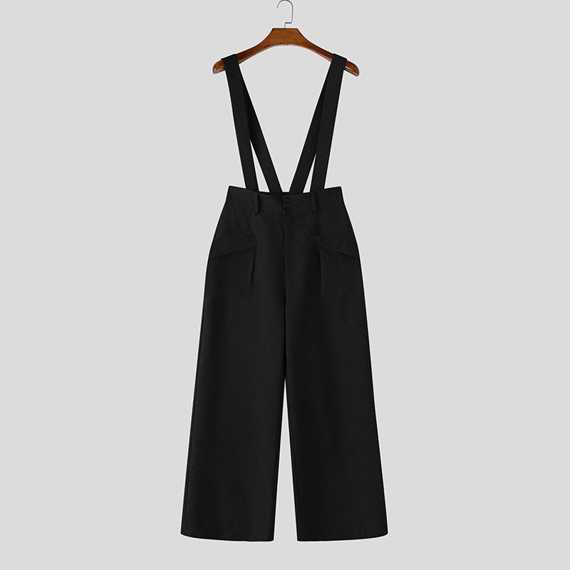 INCERUN Vintage Men Sleeveless Strap Back Elastic Casual Loose Long Rompers Jumpsuits S чёрный