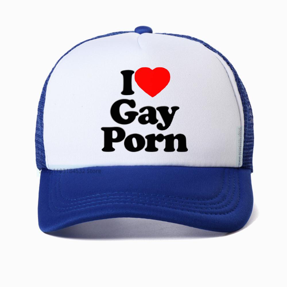 I Love Gay Porn Baseball Cap Unisex Summer Casual Adjustable Snapback Streetwear Breathable Sun Hat Mesh Trucker Cap