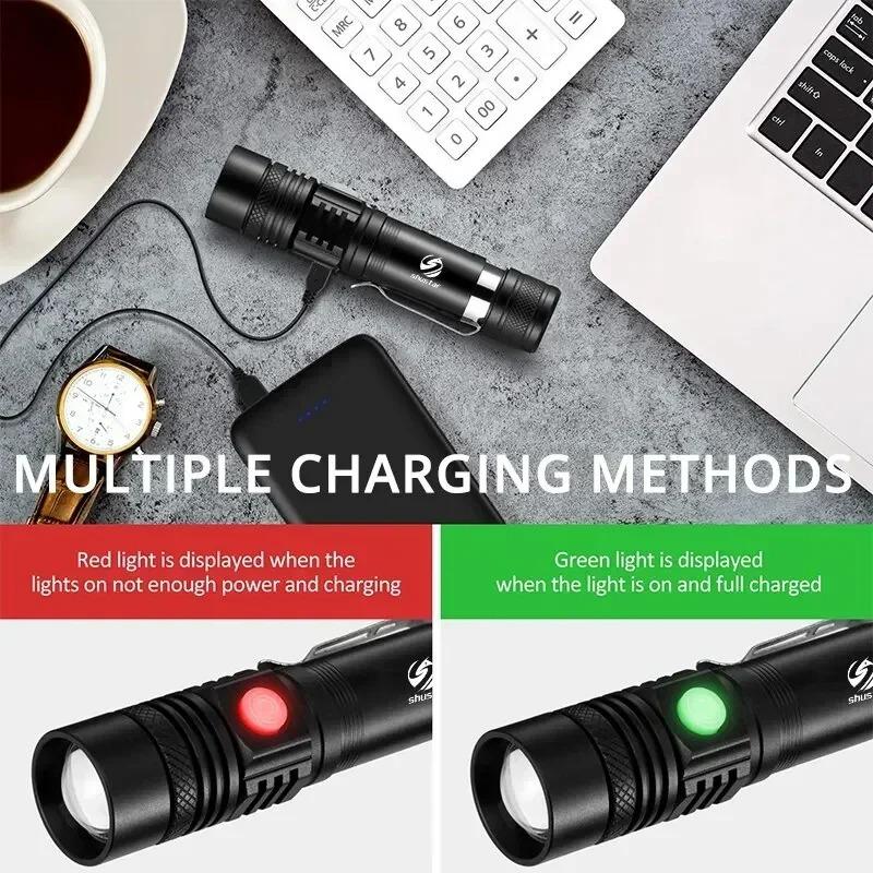 Aluminum Alloy Portable Torch Powerful LED Flashlight USB ReChargeable Outdoor Tactical Zoom Camping Waterproof Flash Light