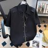 Chemise Homme Épaules Rembourrées Design Bouton Métallique Été Haut de Gamme Élégant Sans Plis Manches Courtes