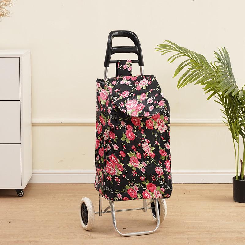 

Portable Folding Trolley Cart for Seniors - Floral Pattern, Large Capacity for Grocery Shopping and Home Use