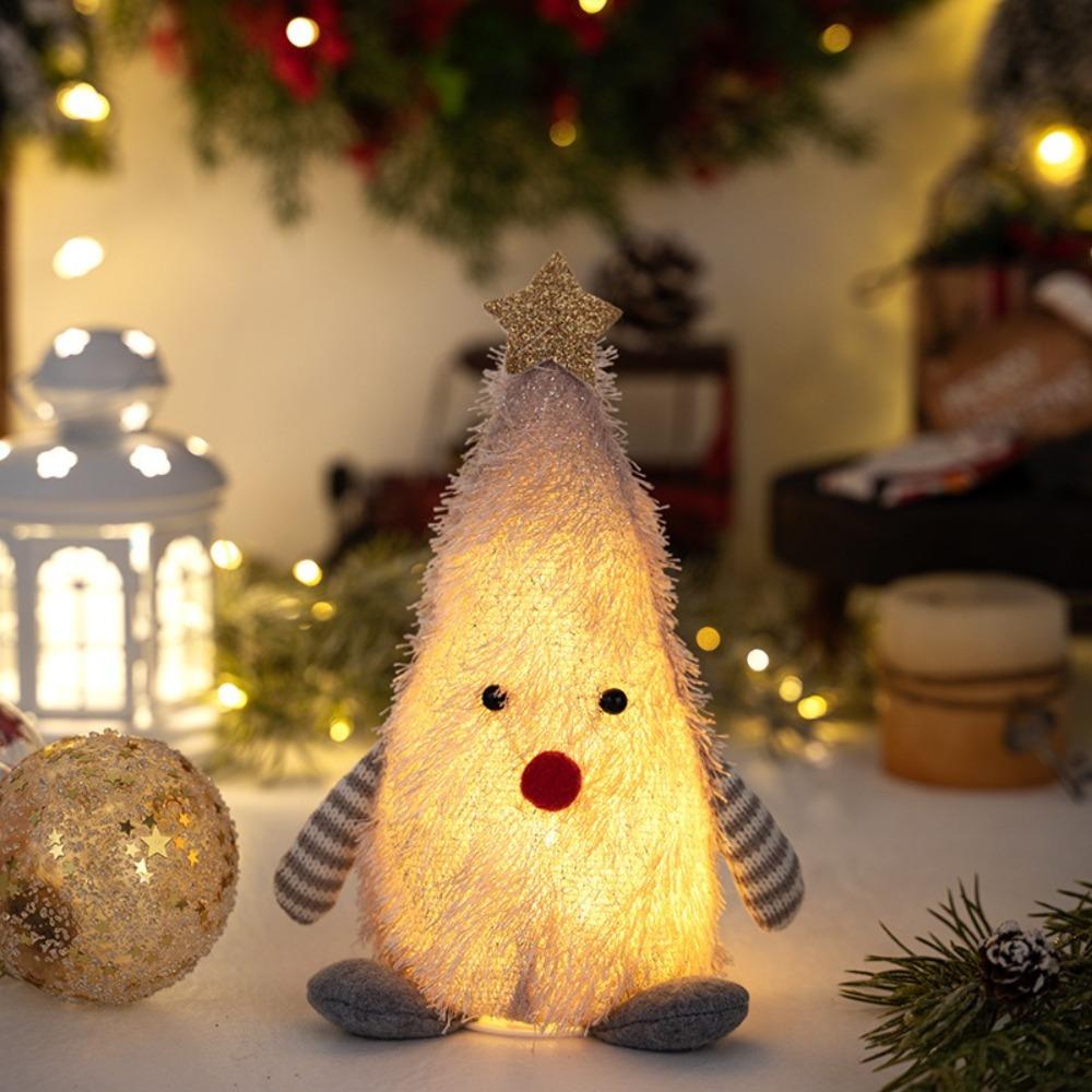 LED Night Lights Fluffy Christmas Tree Creative Design 3D Shape Christmas Tree Ornament Fluffy Texture Glowing Effect