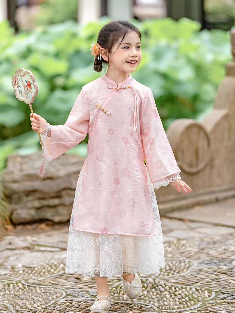 Jesień 2025 Dziewczęca Długa Sukienka Cheongsam Hanfu Księżniczki
