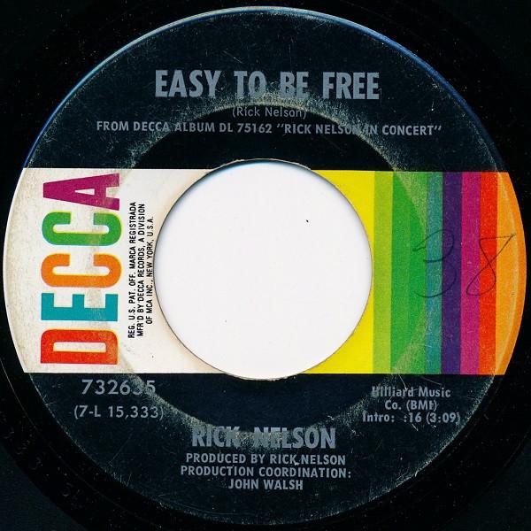 7-дюймовая пластинка RICKY NELSON 2 Easy To Be Free 732635 Decca 1970 US Pop Б/у