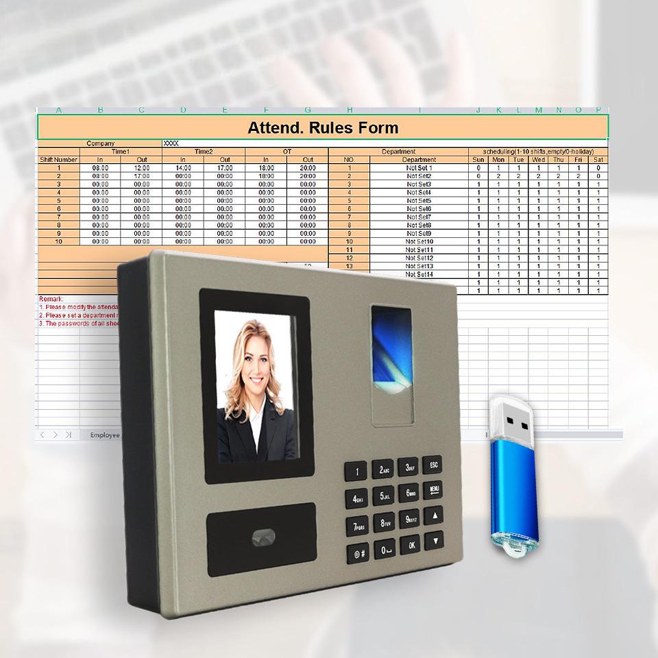 Facial Attendance Fingerprint Recognition Password Unlock Voice Prompt No Software UDisk FAT32 Format Direct Export EXCEL Report
