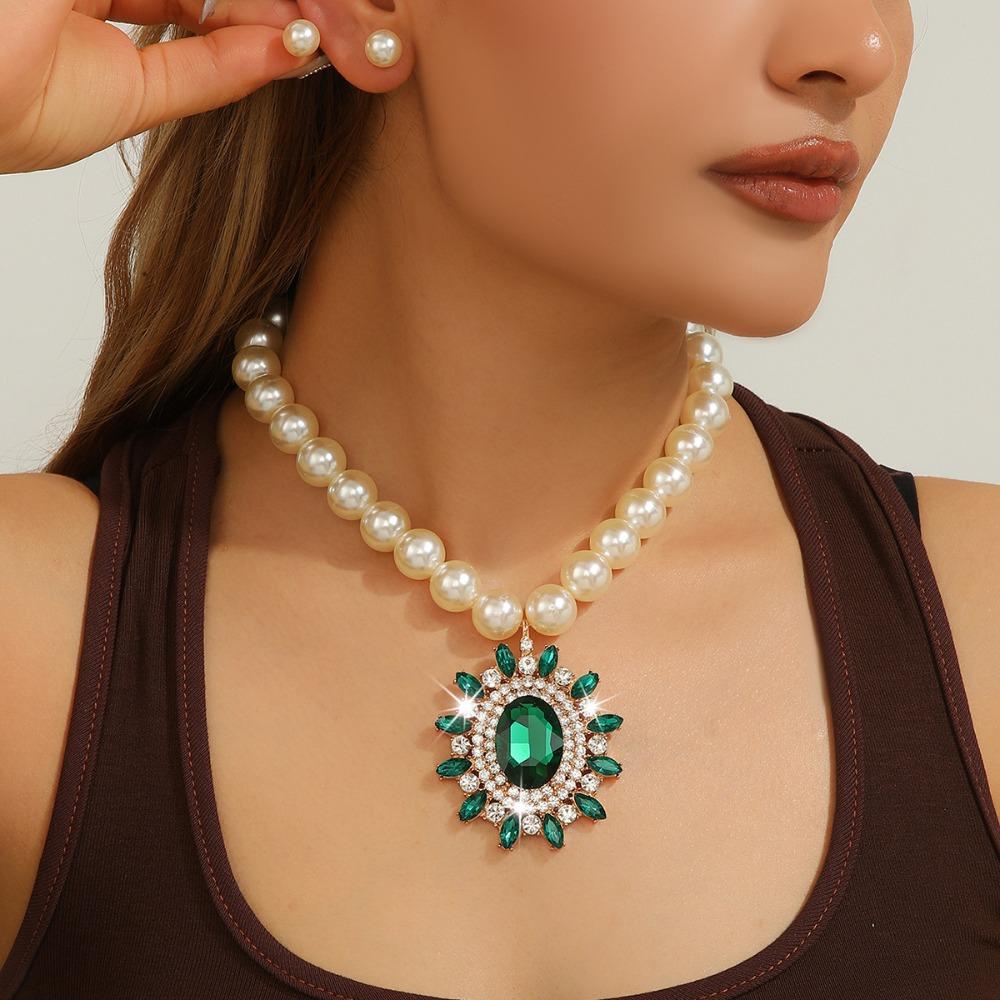 Luxury Necklace Earrings Set Elliptical Crystal Women Jewelry Set  Jewelry Accessories