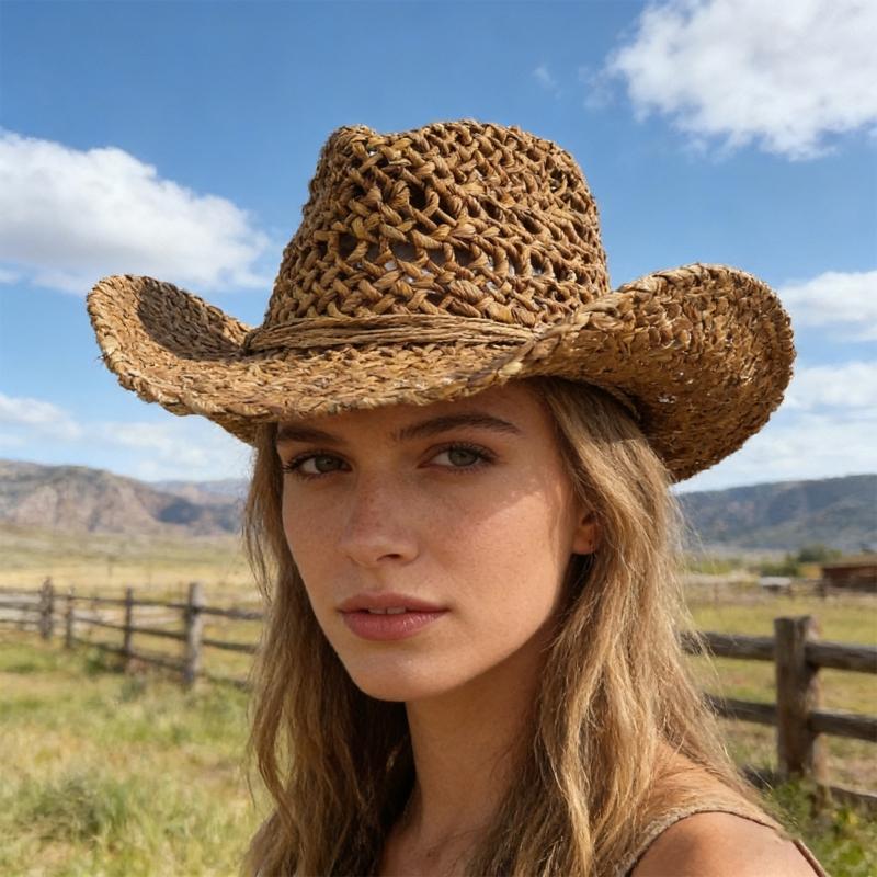 Elegant Openwork Straw Victorian Hat With Adjustable Tie For Women Outdoor Beach Vacation Gardening Activities