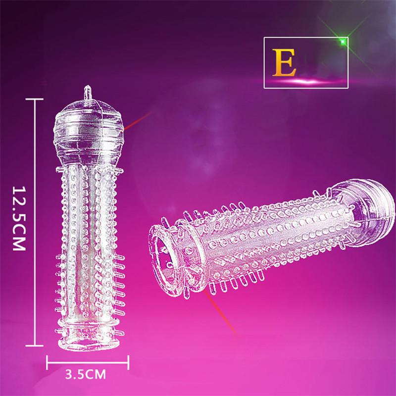 Crystal Silicone Spike Dotted Ribbed Clear Reusable Condom Penis Massage Sleeve Adult Sexy Toy