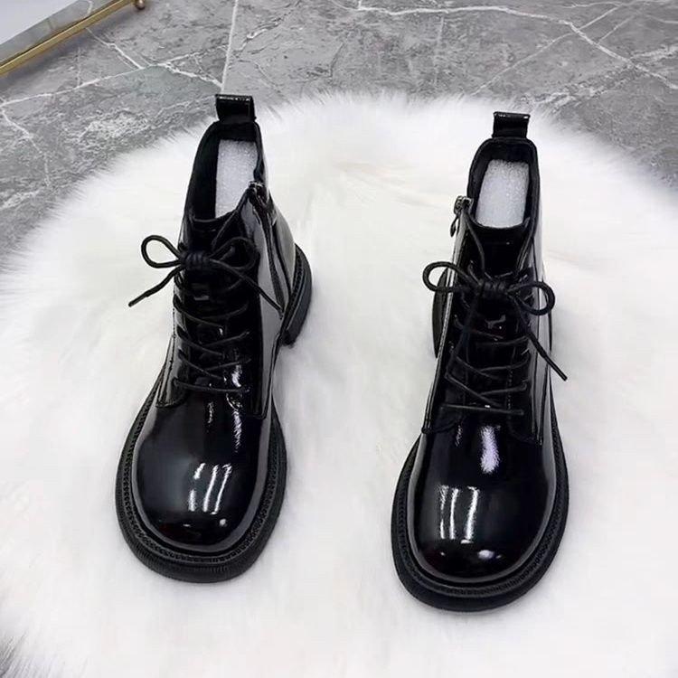Popular Thick-soled Retro Versatile Martin Boots Women's 2025 Autumn and Winter New Patent Leather Short Boots Fashionable British Style Short Boots