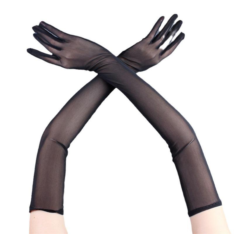 55cm Elastic Mesh Sun Protection Gloves for Women - Fashionable Evening Dress Accessory Set