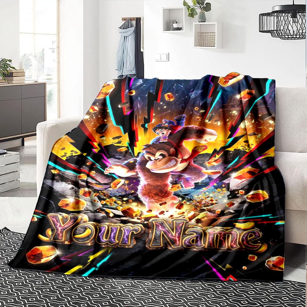 Name Custom Donkey Kong Print Flannel Blanket High Quality Warm Comfortable Cover for All Seasons Perfect for Gifts Home Decor