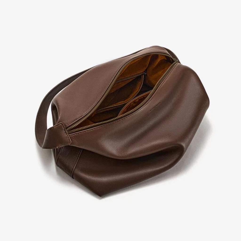 SMTING Crossbody Bag, Cowhide Tote Bag, Large Capacity, Shoulder Bag, Commute, Coffee Color, Small Size