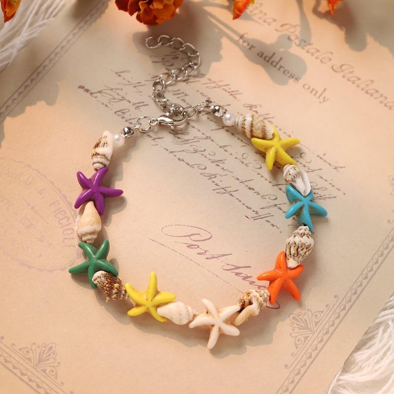 

Original Design Dopamine Color Starfish Beaded Necklace Bohemian Vacation Style Collarbone Chain Bracelet Accessories Women