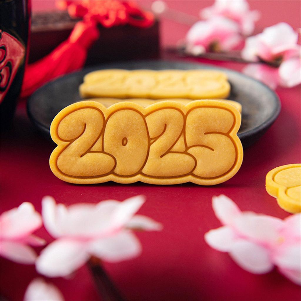 Simple New Year Cookie Cutters Pressable Biscuits Mold Plastic Cookie Stamps Baking Decorating Tool Easy To Clean