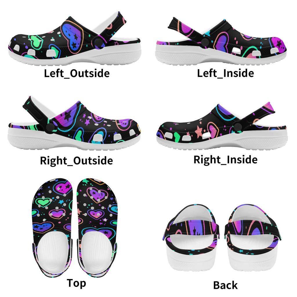 White EVA Clogs with Candy Heart Print, Lightweight Slip On Garden Shoes, Breathable Beach Sandals, Indoor Outdoor Slippers for Men Women